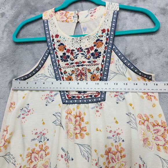 JOLT Top Womens S Cream Floral Crochet Embroidered Trim Sleeveless Halter Tank - Picture 10 of 12